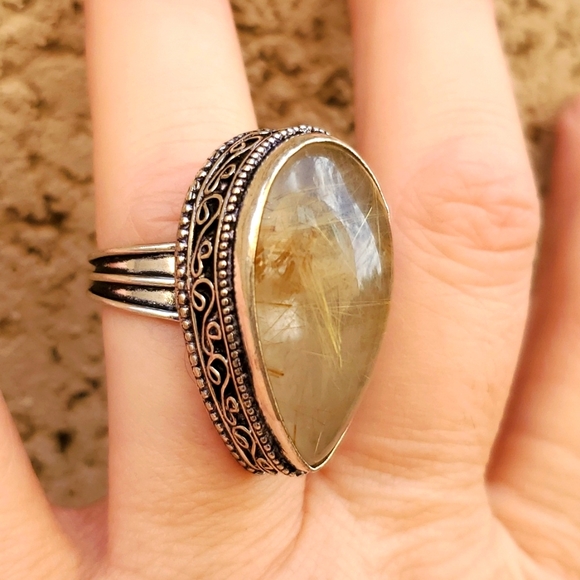 New Golden Rutile 925 Silver Ring. - Picture 11 of 15